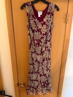 Coldwater Creek Women’s Vintage Floral Silk Maxi Dress Y2K Taupe Size 12